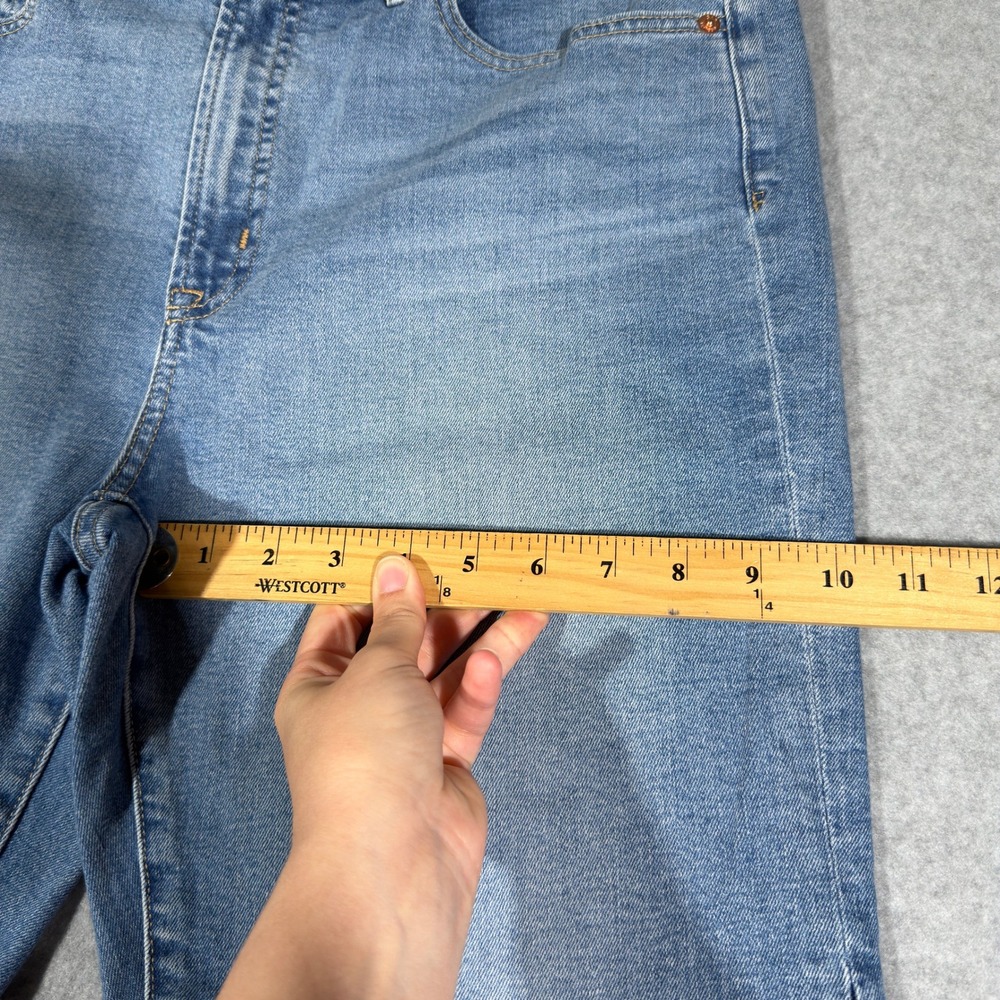 Gap 70s Flare High Rise Jeans Womens 33 16R Blue Two Tone Colorblock Raw Hem - Picture 5 of 11